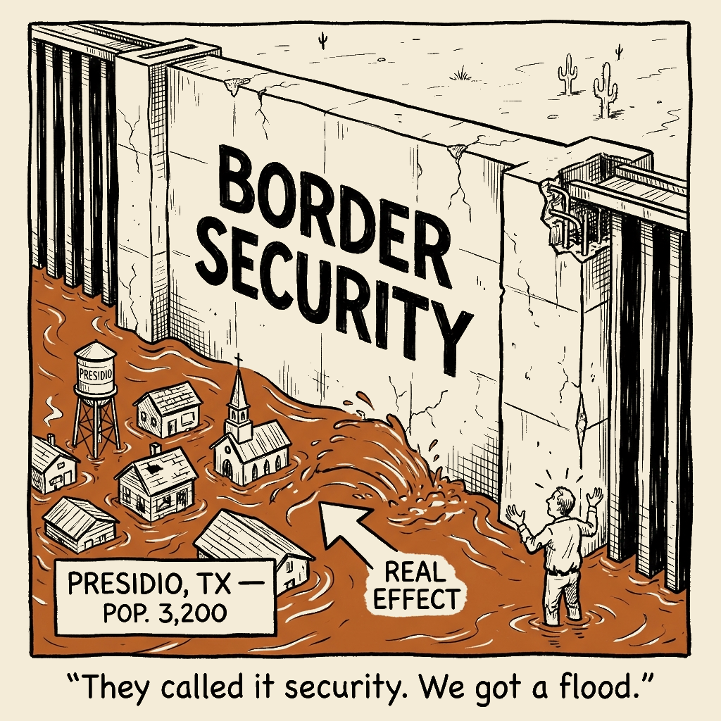 Unsigned MSI house political cartoon: The Wall That Protects the Border