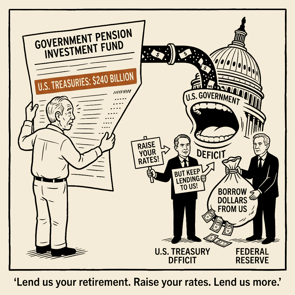 Unsigned MSI house political cartoon: Their retirement, our deficit
