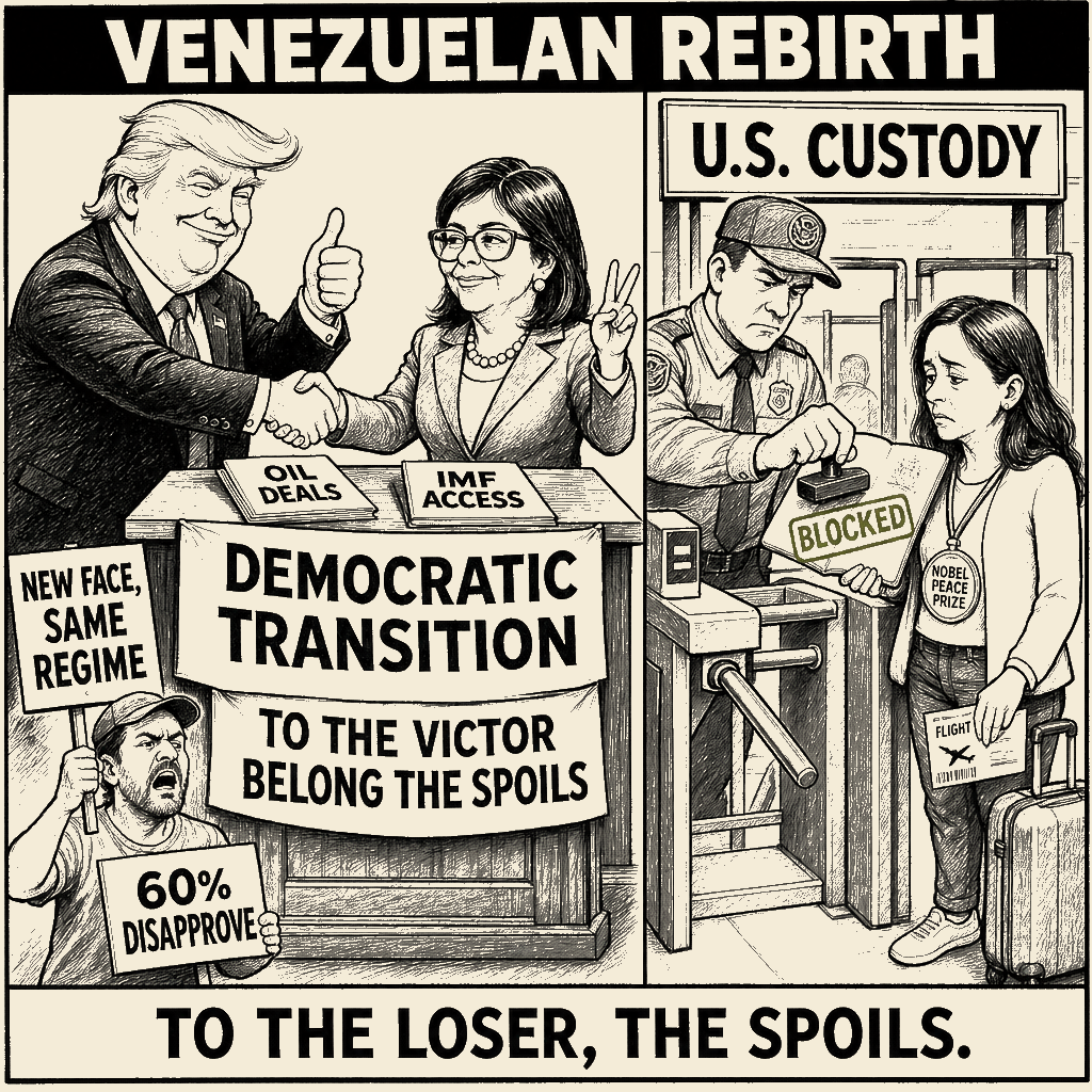 Unsigned MSI house political cartoon: To the Loser, the Spoils