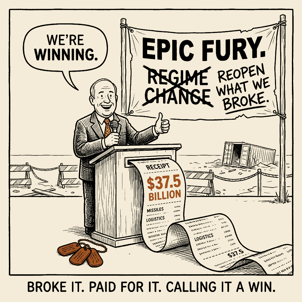 Unsigned MSI house political cartoon: Victory Condition: Square One