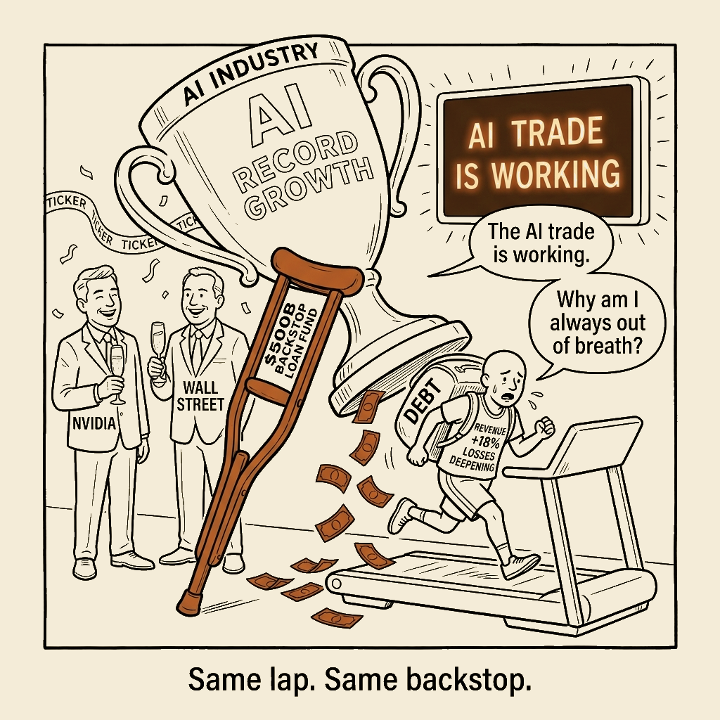 Unsigned MSI house political cartoon: Works on loans.
