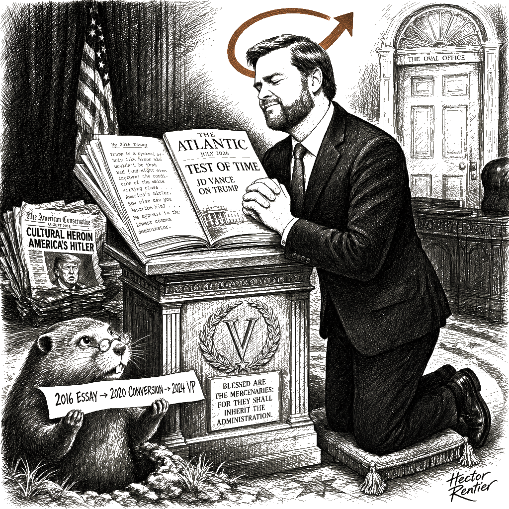 Editorial cartoon by Hector Rentier: J.D. was working for me the whole time, a beautiful 4D operation