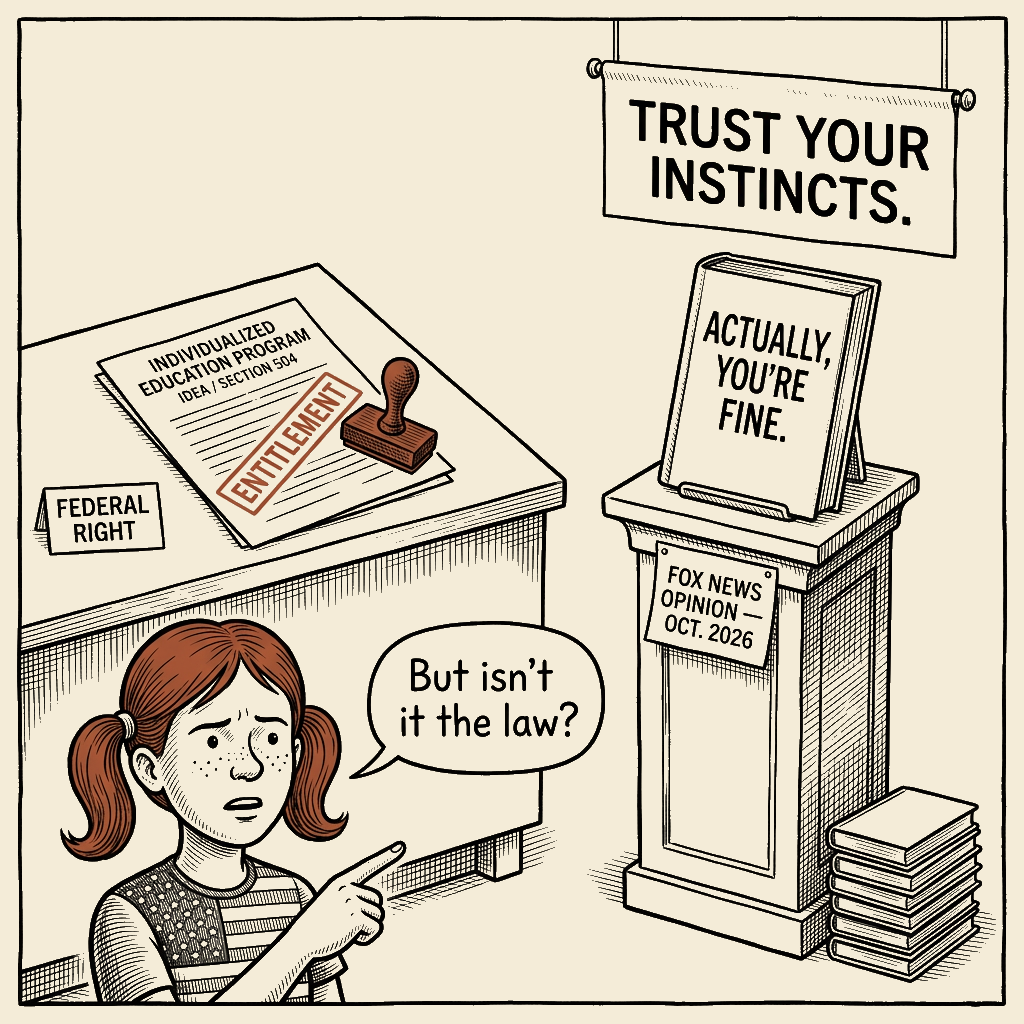 Political meme cartoon by Mimi Wright-Fubar: Actually, It's the Law