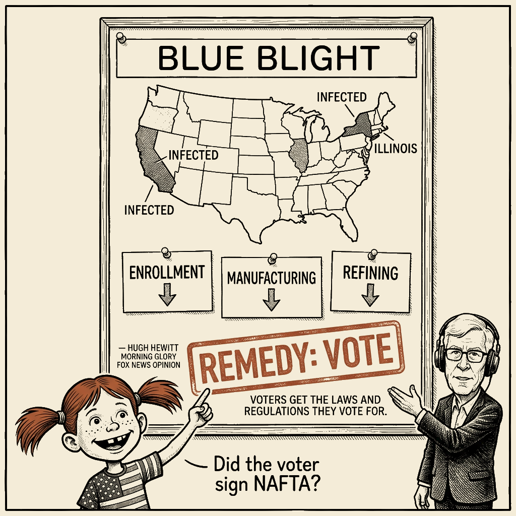 Political meme cartoon by Mimi Wright-Fubar: BLUE BLIGHT: REMEDY: VOTE