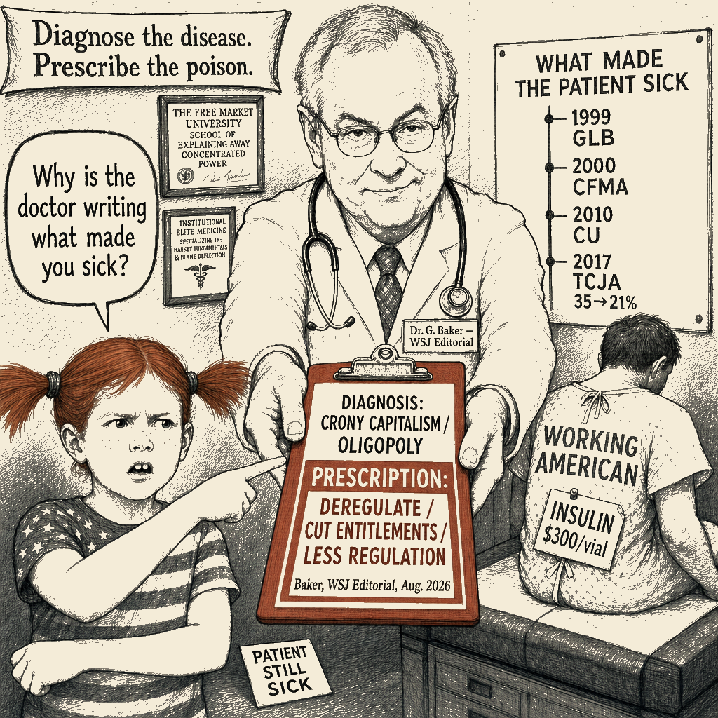 Political meme cartoon by Mimi Wright-Fubar: Dr. Baker's Prescription