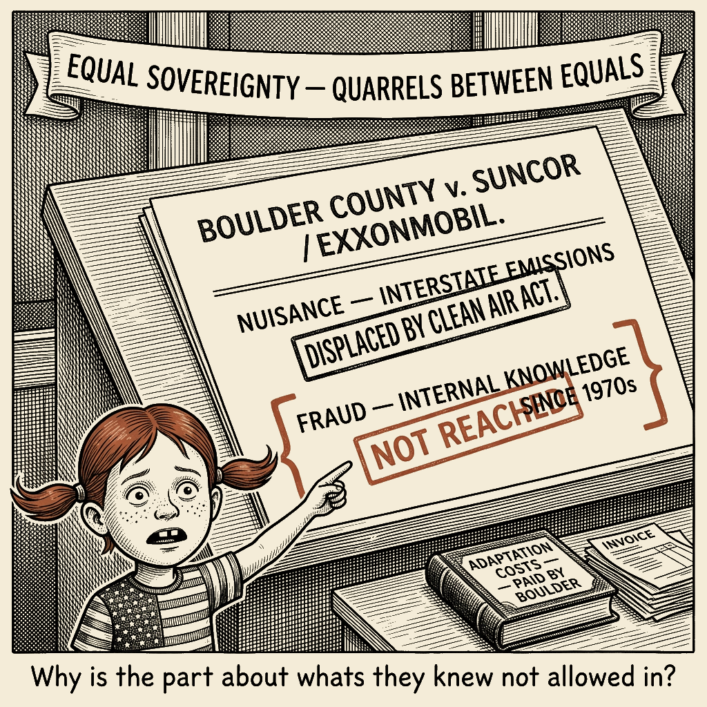 Political meme cartoon by Mimi Wright-Fubar: Equal Sovereignty as Climate Immunity