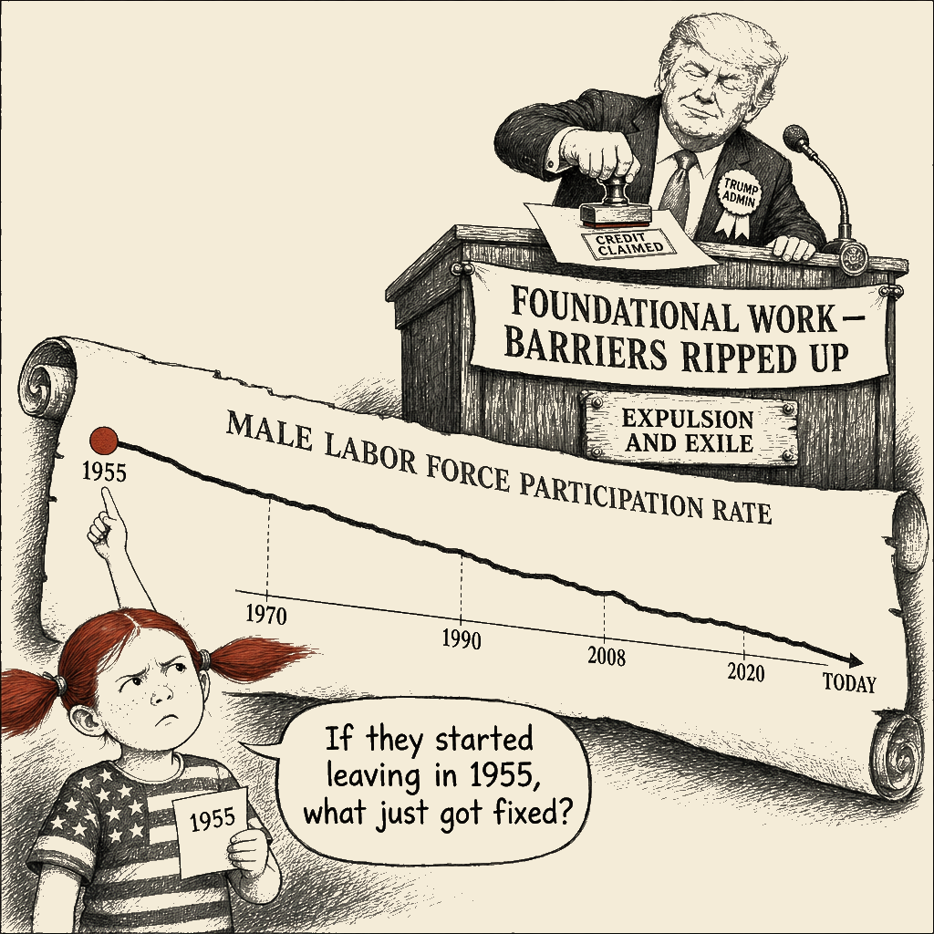 Political meme cartoon by Mimi Wright-Fubar: Foundational Work, Seventy Years Late