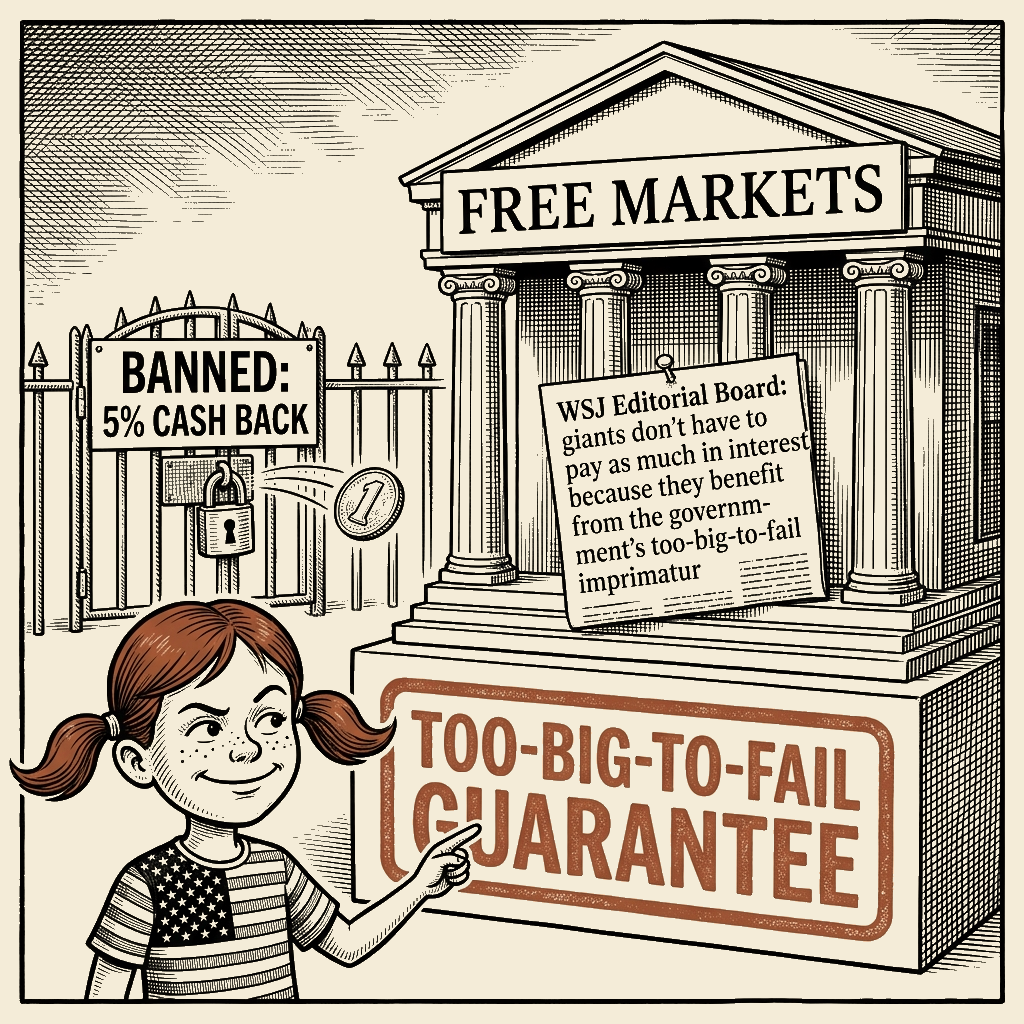 Political meme cartoon by Mimi Wright-Fubar: Free Markets, Government-Backed Edition