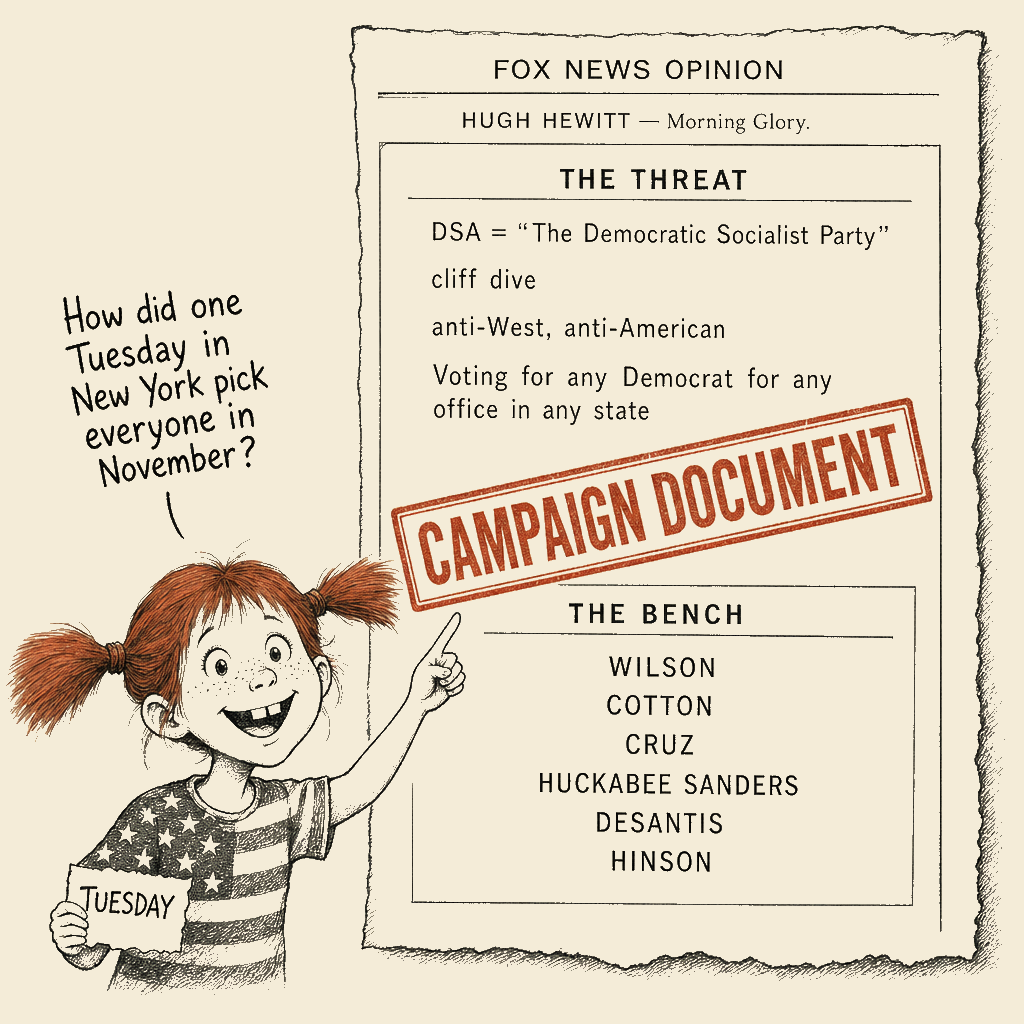 Political meme cartoon by Mimi Wright-Fubar: How a Tuesday Built a Bench
