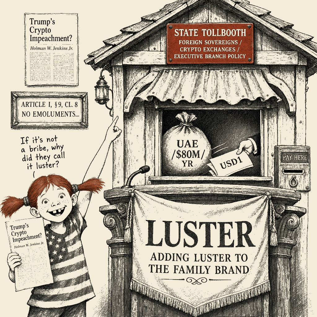Political meme cartoon by Mimi Wright-Fubar: Luster, Antics, and the Booth