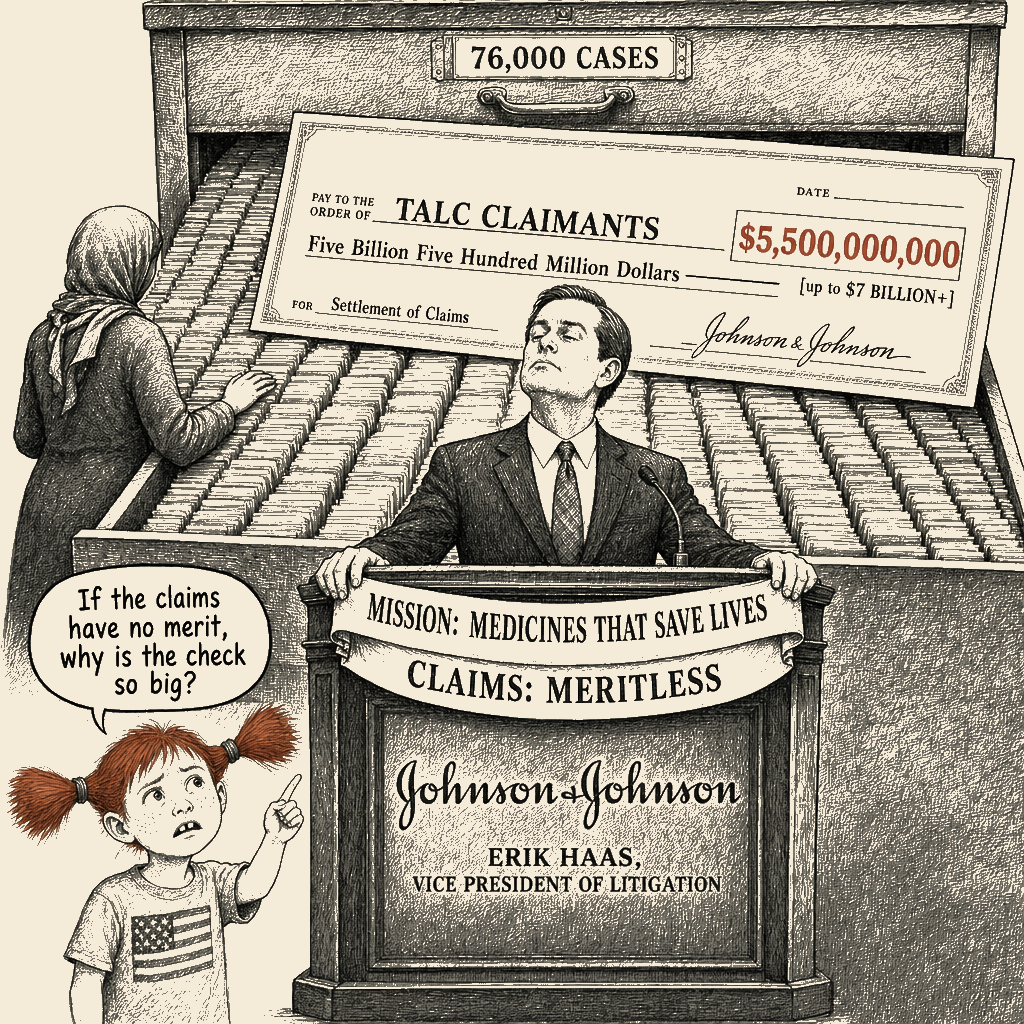Political meme cartoon by Mimi Wright-Fubar: Meritless on the podium. $5.5 billion in the drawer.