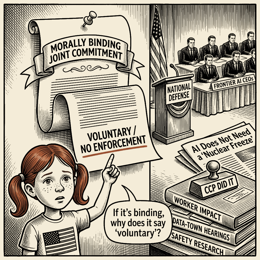 Political meme cartoon by Mimi Wright-Fubar: Morally Binding, Voluntarily Unenforced
