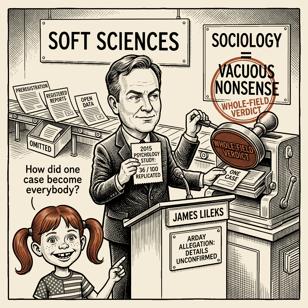 Political meme cartoon by Mimi Wright-Fubar: One Bad Study, Whole Field