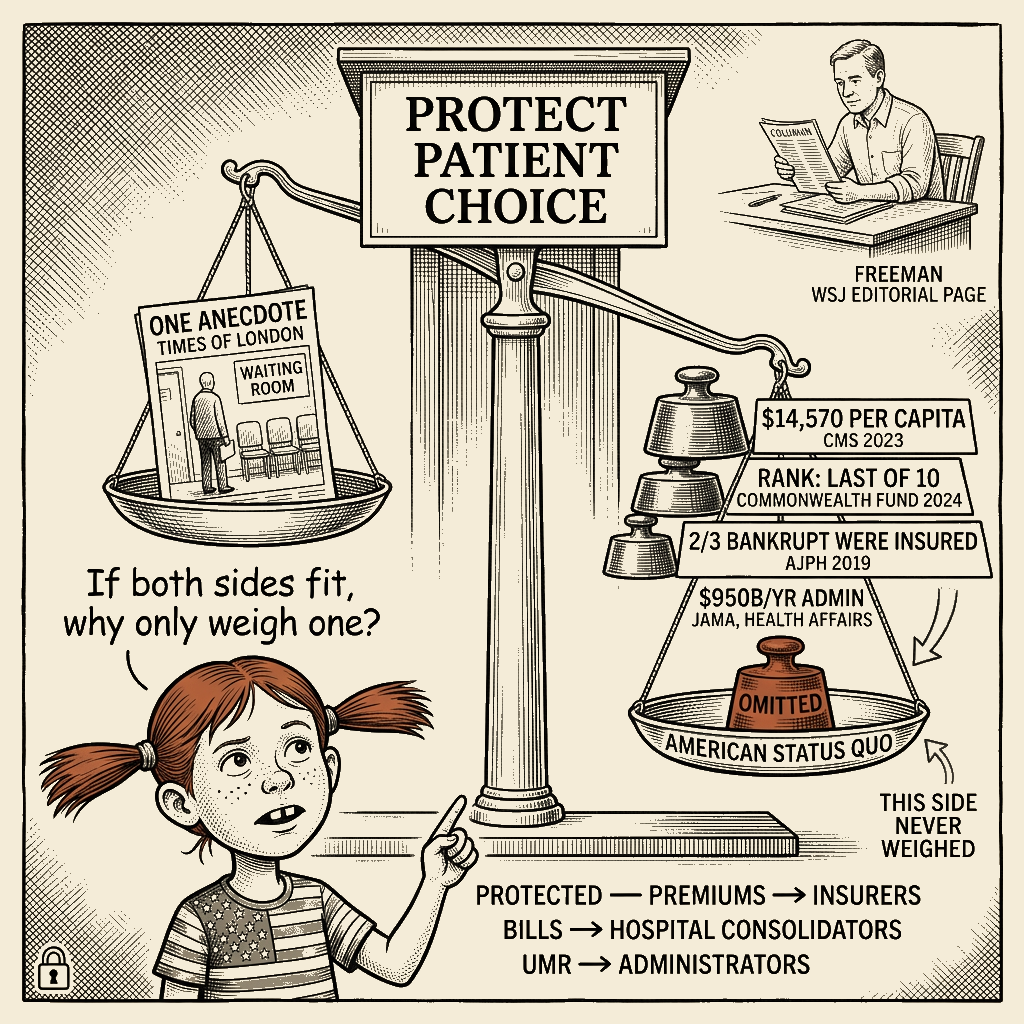 Political meme cartoon by Mimi Wright-Fubar: Patient Choice — and the Side That Doesn't Go on the Scale