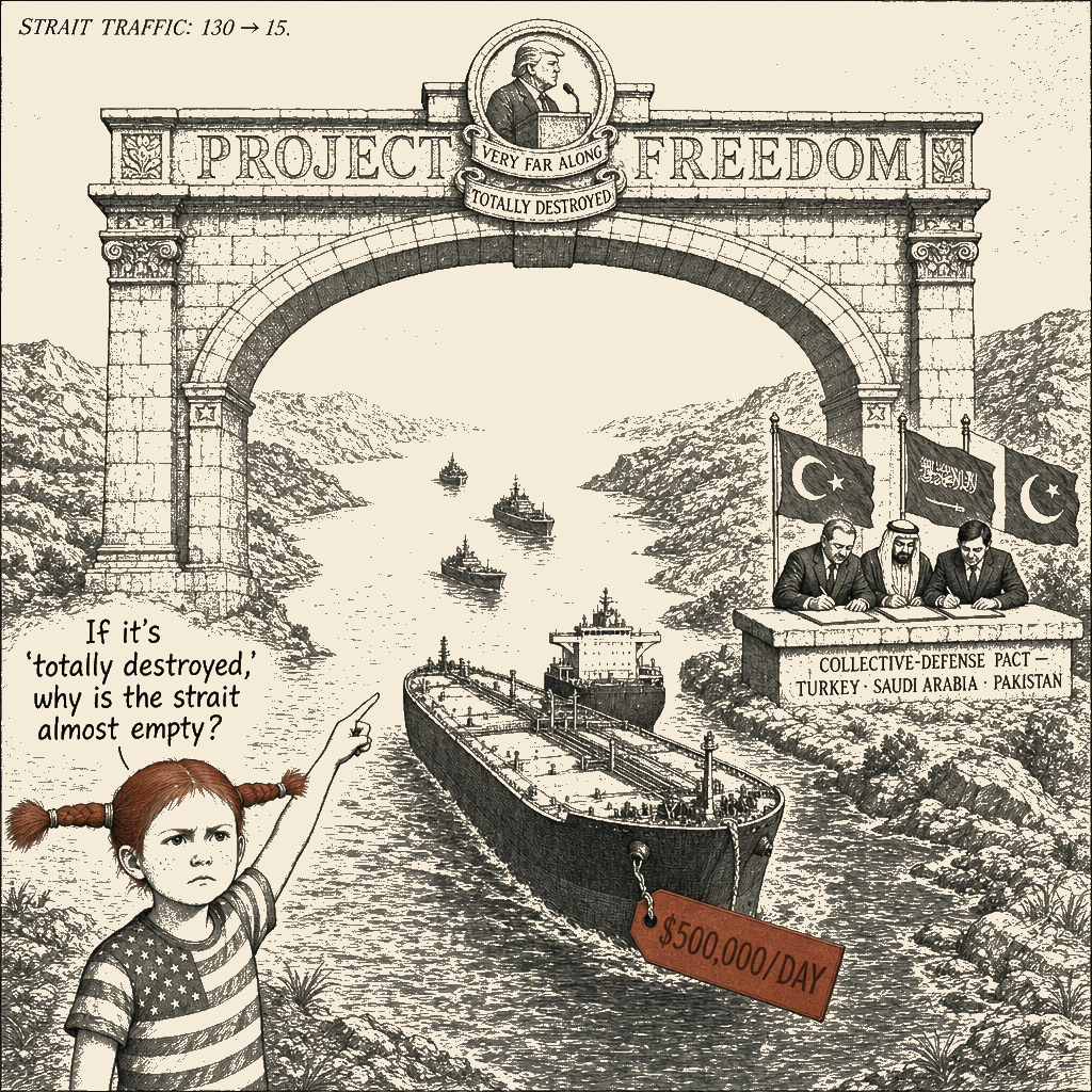 Political meme cartoon by Mimi Wright-Fubar: Project Freedom, 130 → 15