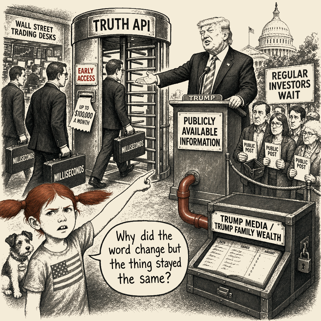 Political meme cartoon by Mimi Wright-Fubar: Public Information, Private Head Start