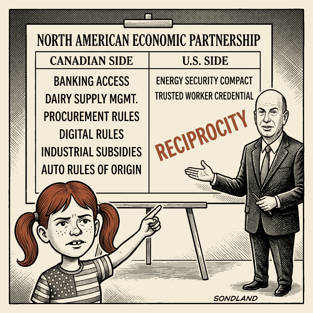 Political meme cartoon by Mimi Wright-Fubar: Reciprocity Runs One Way