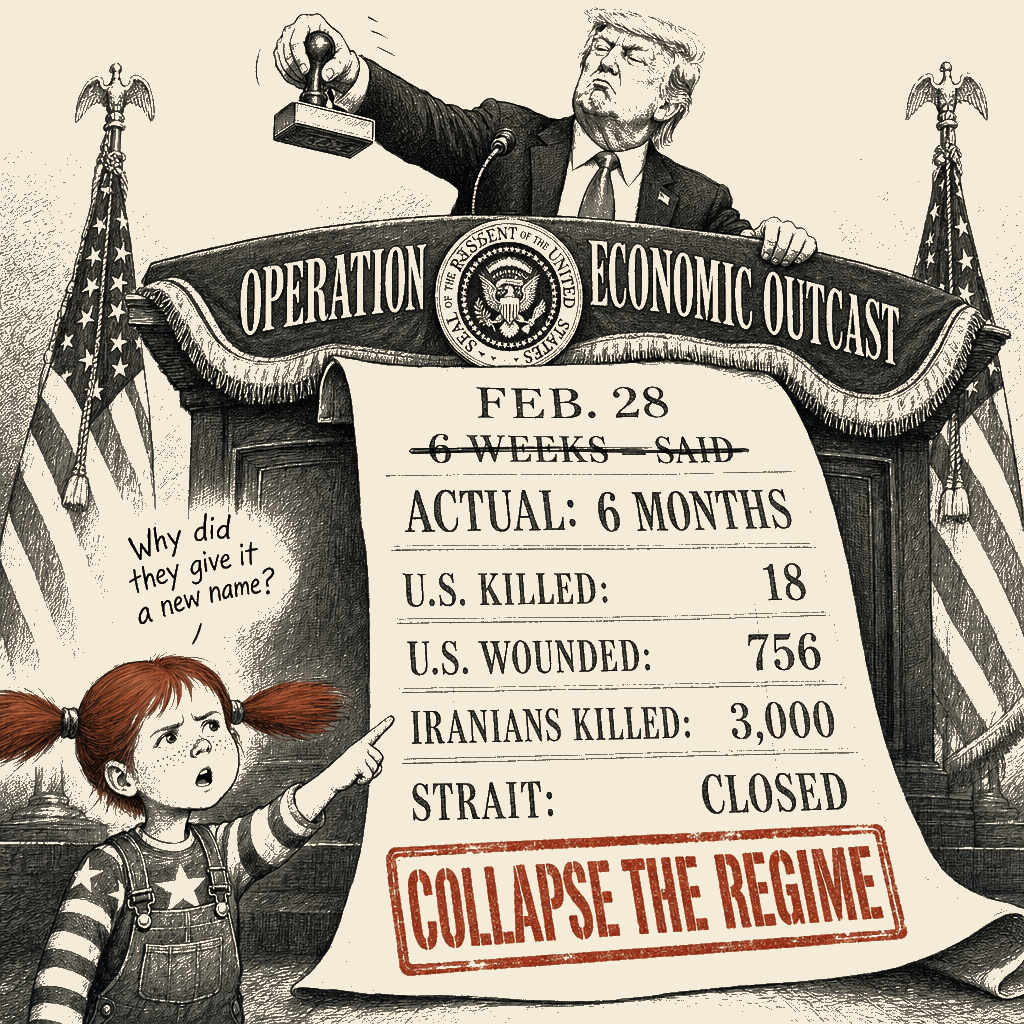 Political meme cartoon by Mimi Wright-Fubar: Same War, New Label