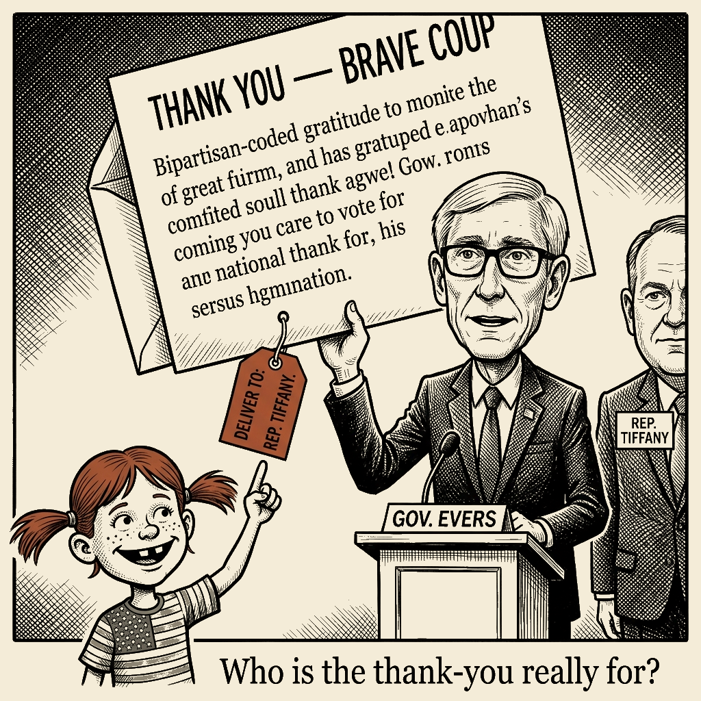 Political meme cartoon by Mimi Wright-Fubar: Schneider's Wrapper