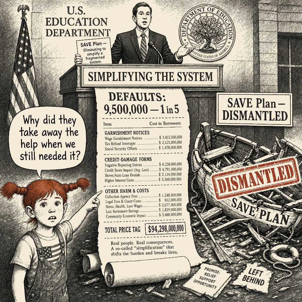 Political meme cartoon by Mimi Wright-Fubar: Simplify Meant Strip the Lifeboat