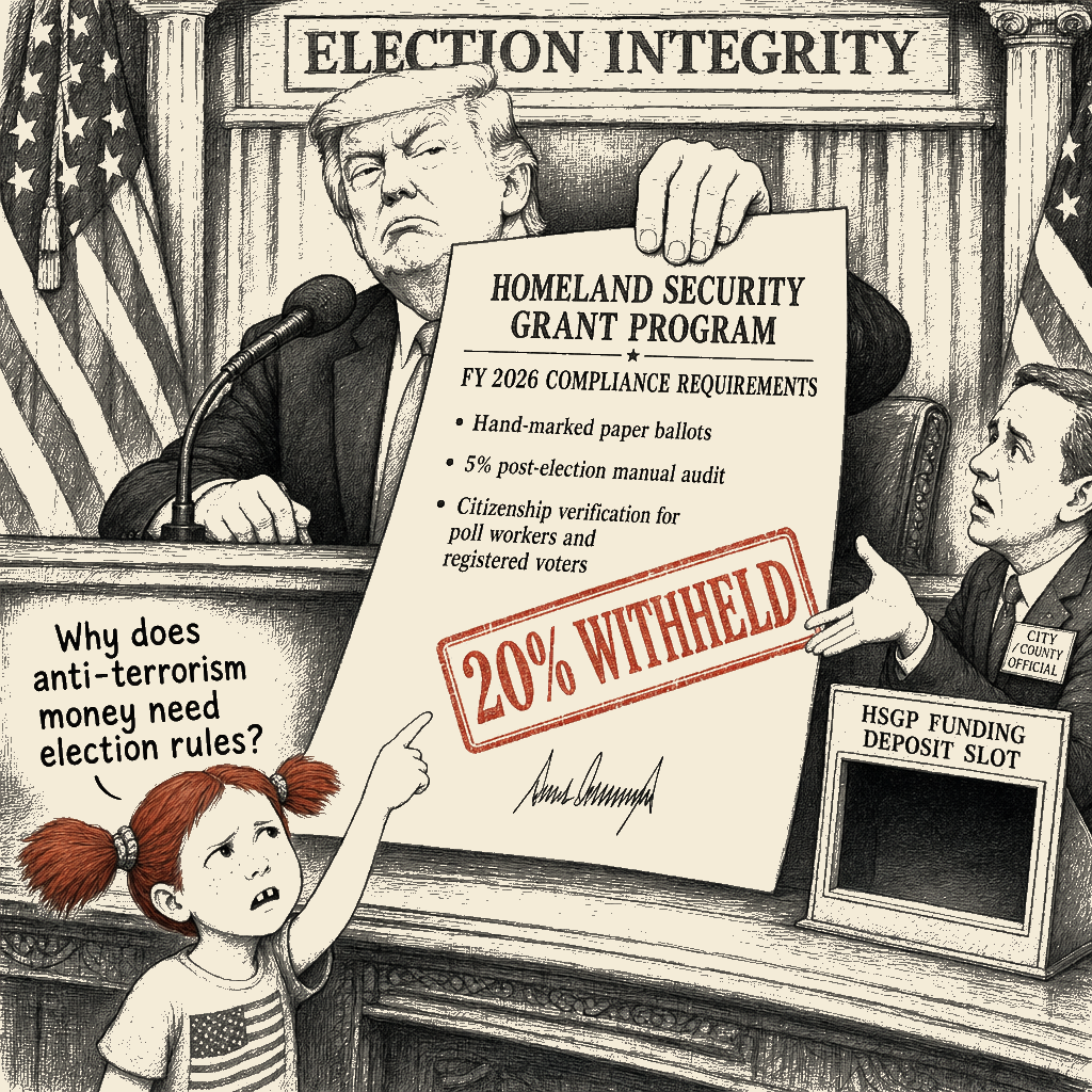 Political meme cartoon by Mimi Wright-Fubar: The 20% Hold