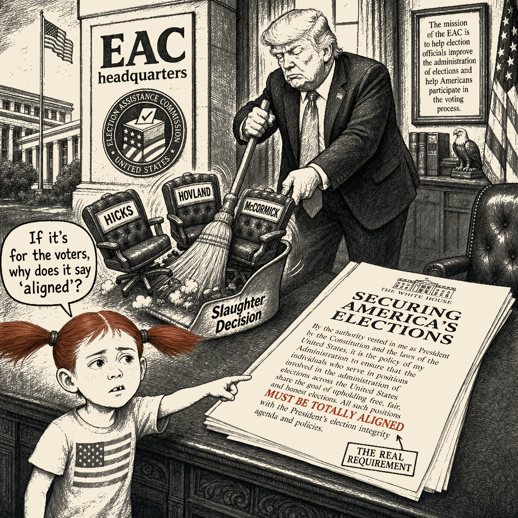 Political meme cartoon by Mimi Wright-Fubar: The Alignment Requirement