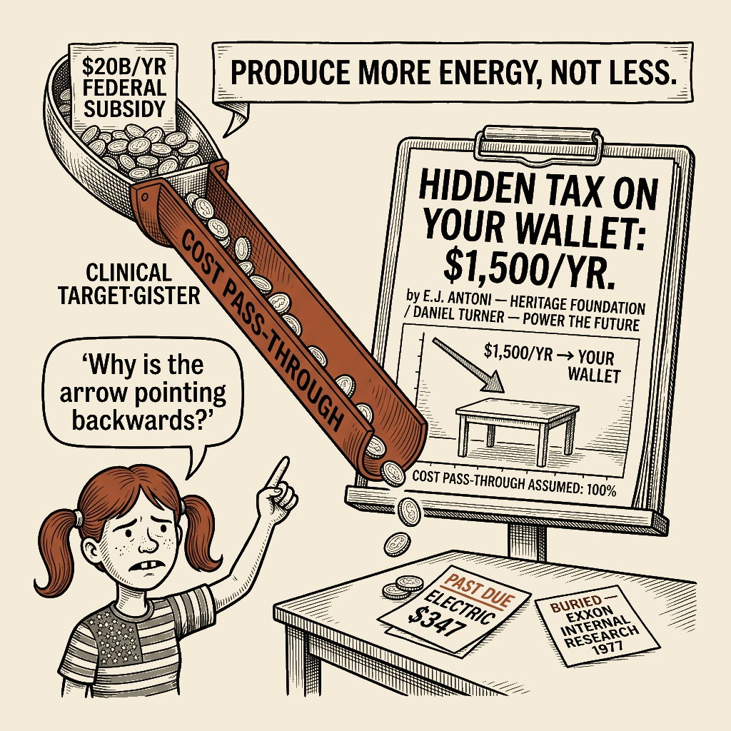 Political meme cartoon by Mimi Wright-Fubar: The Arrow Points Backwards