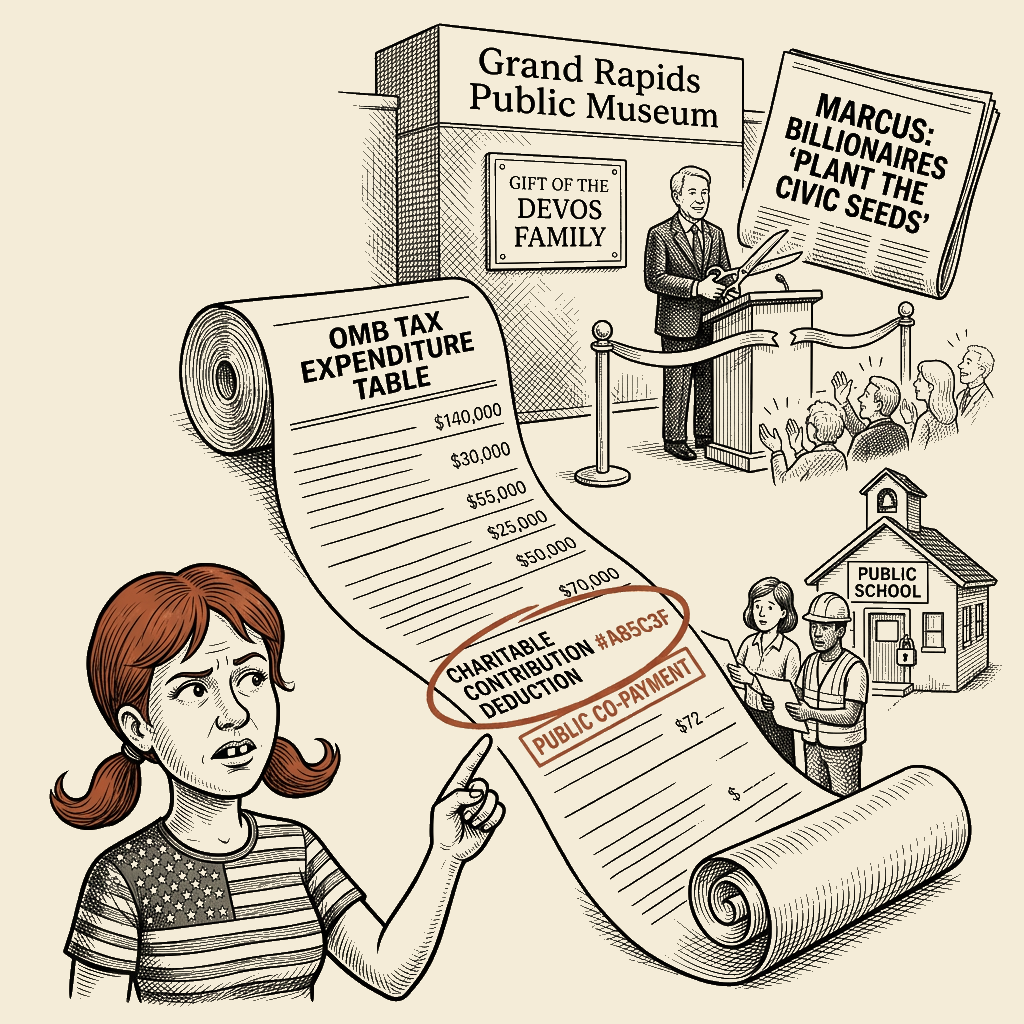 Political meme cartoon by Mimi Wright-Fubar: The Civic Seeds Were Watered With Our Taxes