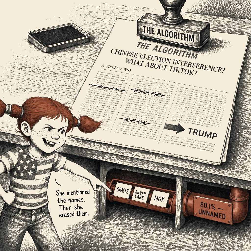 Political meme cartoon by Mimi Wright-Fubar: The Column Did What the Algorithm Does