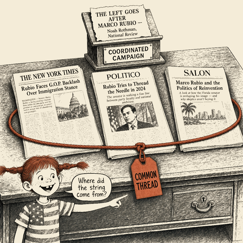 Political meme cartoon by Mimi Wright-Fubar: The Common Thread