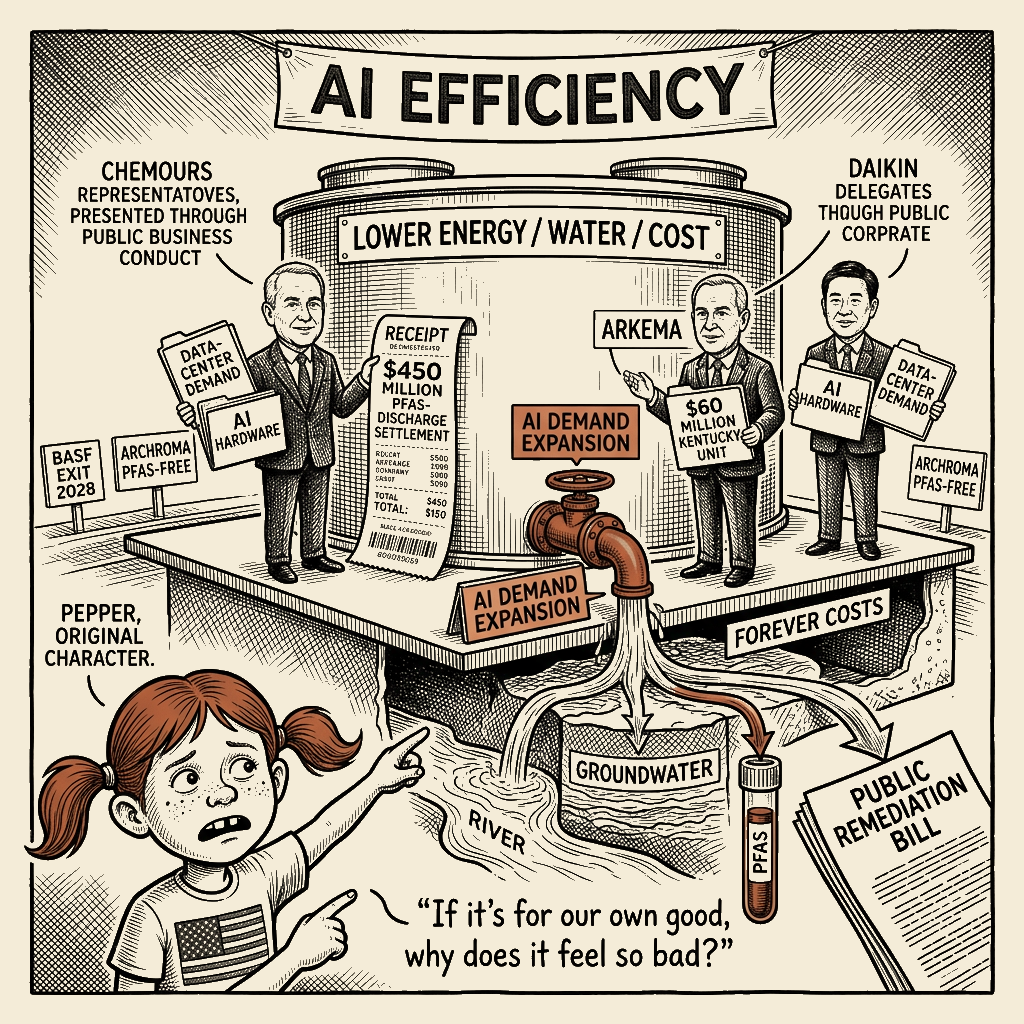 Political meme cartoon by Mimi Wright-Fubar: The Cooling Solution Comes With a Forever Bill