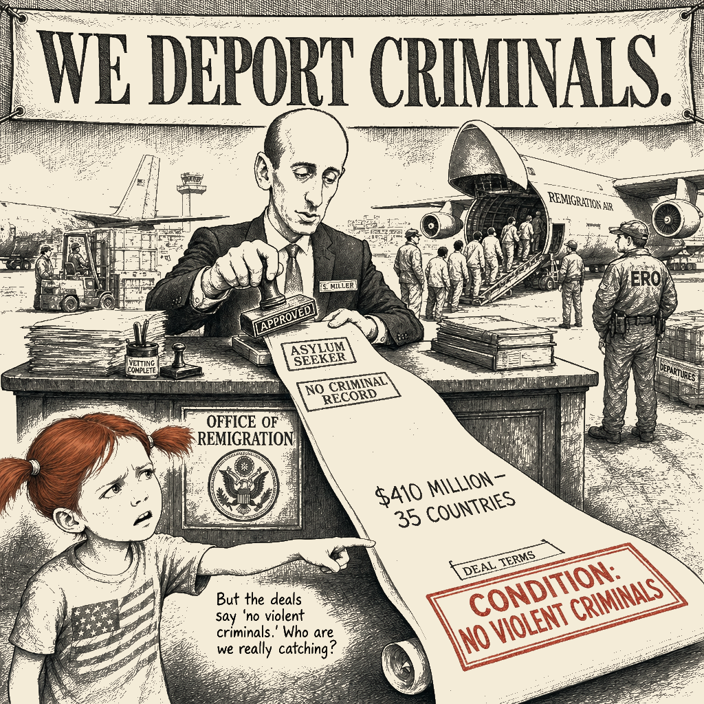 Political meme cartoon by Mimi Wright-Fubar: The Deals Said Otherwise