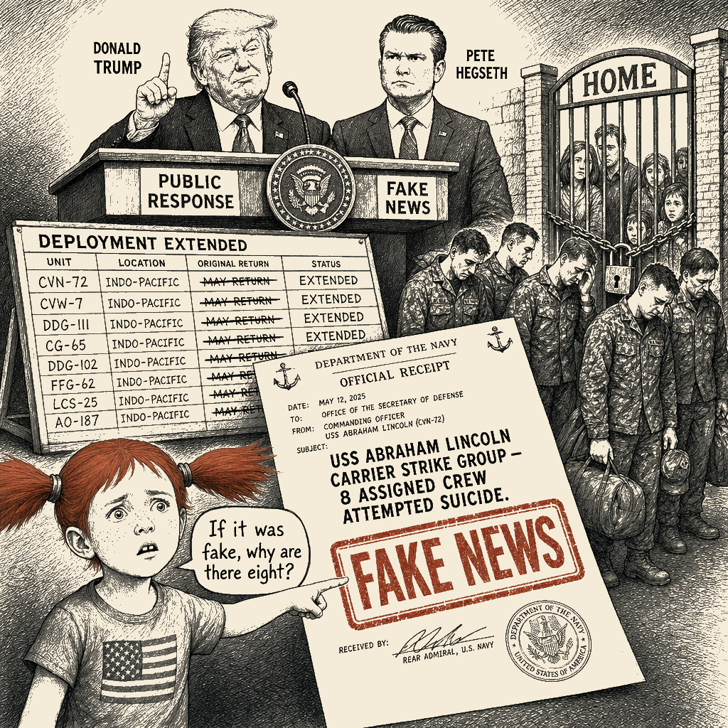 Political meme cartoon by Mimi Wright-Fubar: The Fake News Stamp