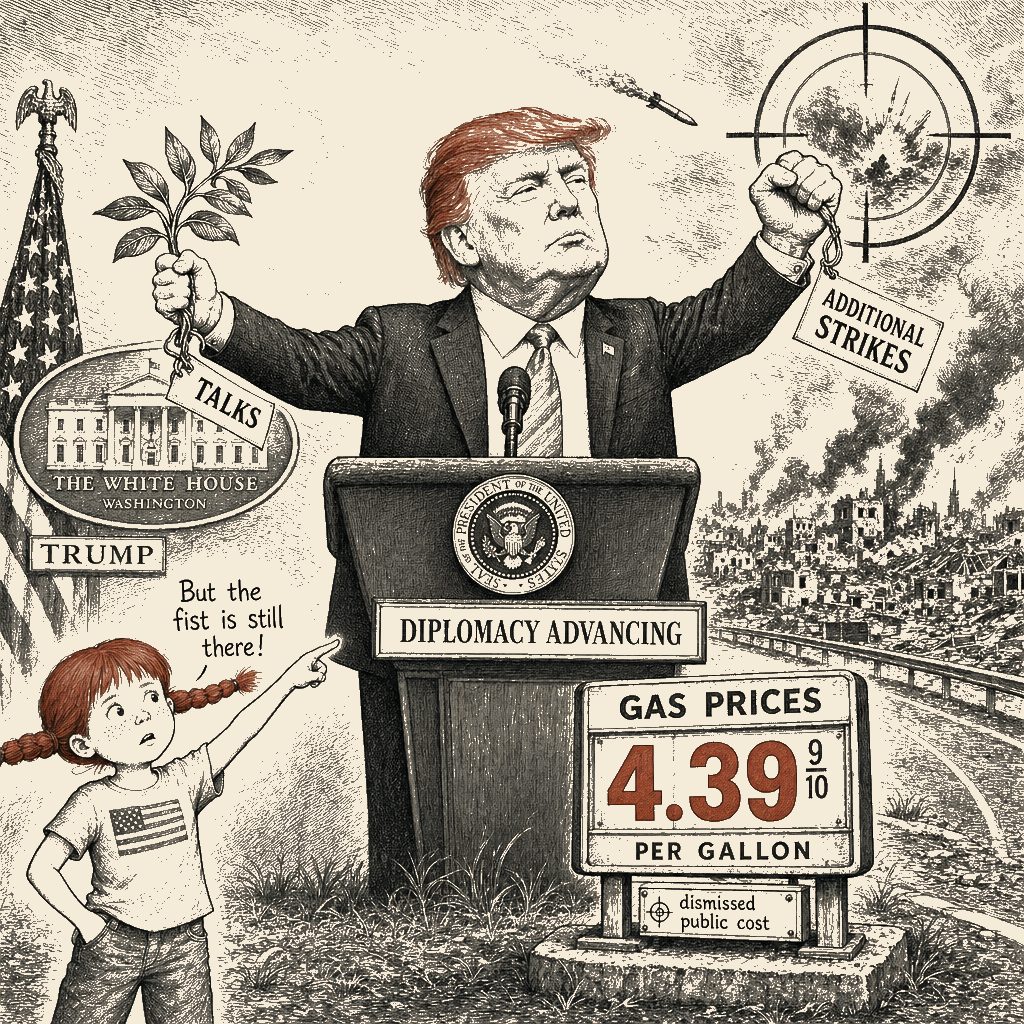 Political meme cartoon by Mimi Wright-Fubar: The Fist Is Still There