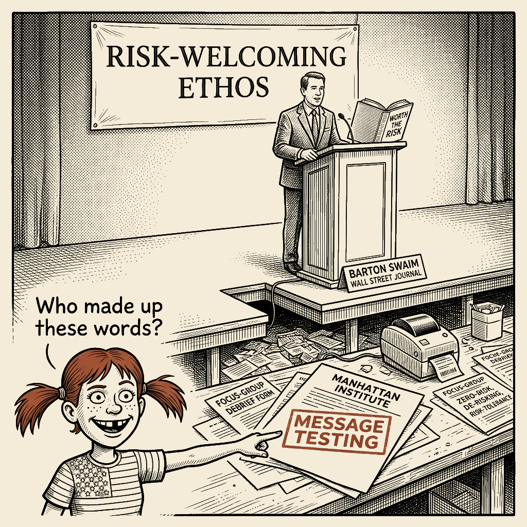 Political meme cartoon by Mimi Wright-Fubar: The Focus Group Behind the Virtue