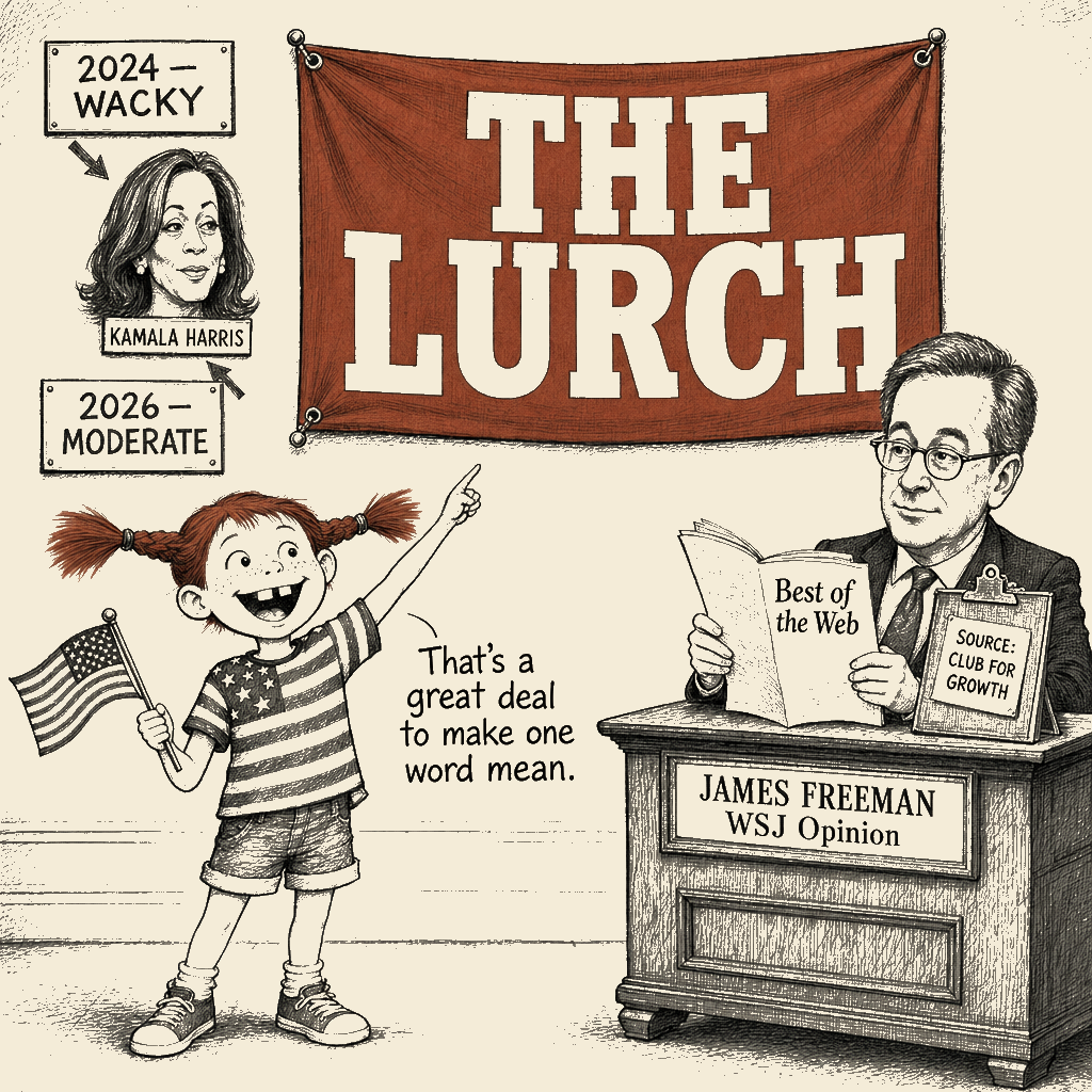 Political meme cartoon by Mimi Wright-Fubar: The Frame That Eats Its Own Verdict