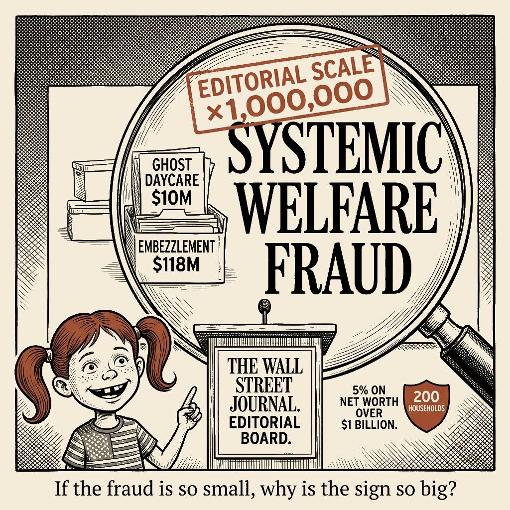 Political meme cartoon by Mimi Wright-Fubar: The Fraud Magnifier