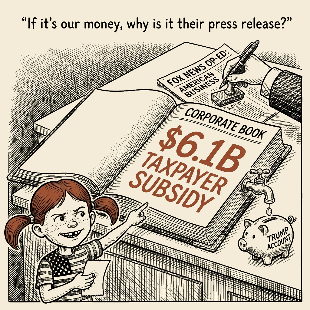 Political meme cartoon by Mimi Wright-Fubar: The Generosity Chute