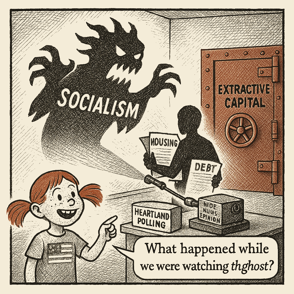 Political meme cartoon by Mimi Wright-Fubar: The Ghost and the Vault
