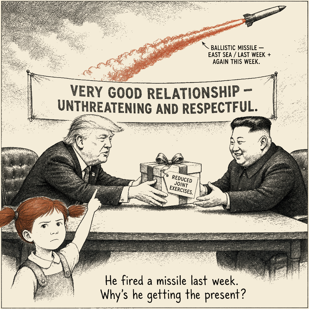 Political meme cartoon by Mimi Wright-Fubar: The Gift He Asked For