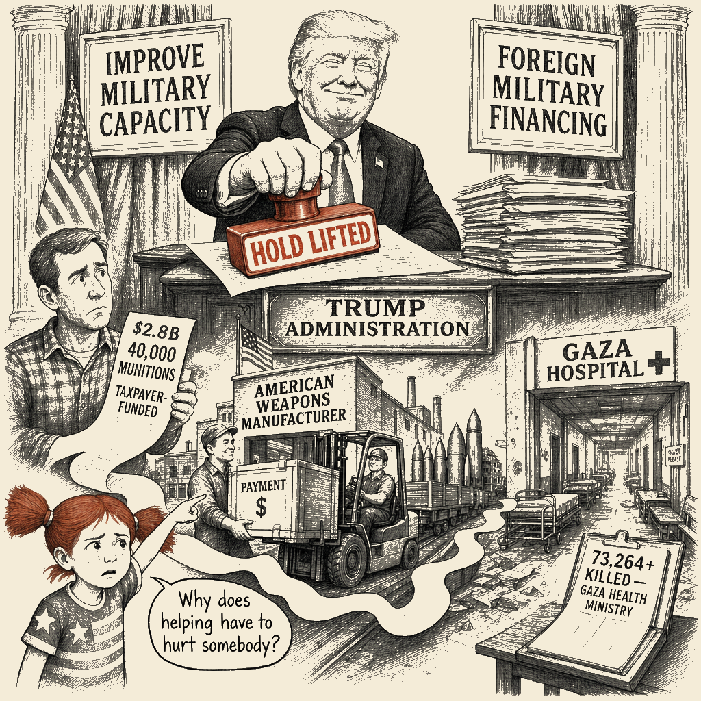Political meme cartoon by Mimi Wright-Fubar: The Hold Was Lifted; The Bill Wasn't