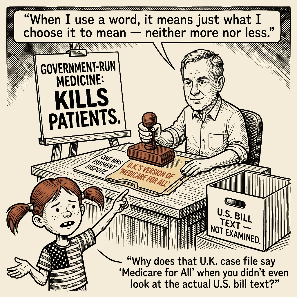 Political meme cartoon by Mimi Wright-Fubar: The Imported Horror Story