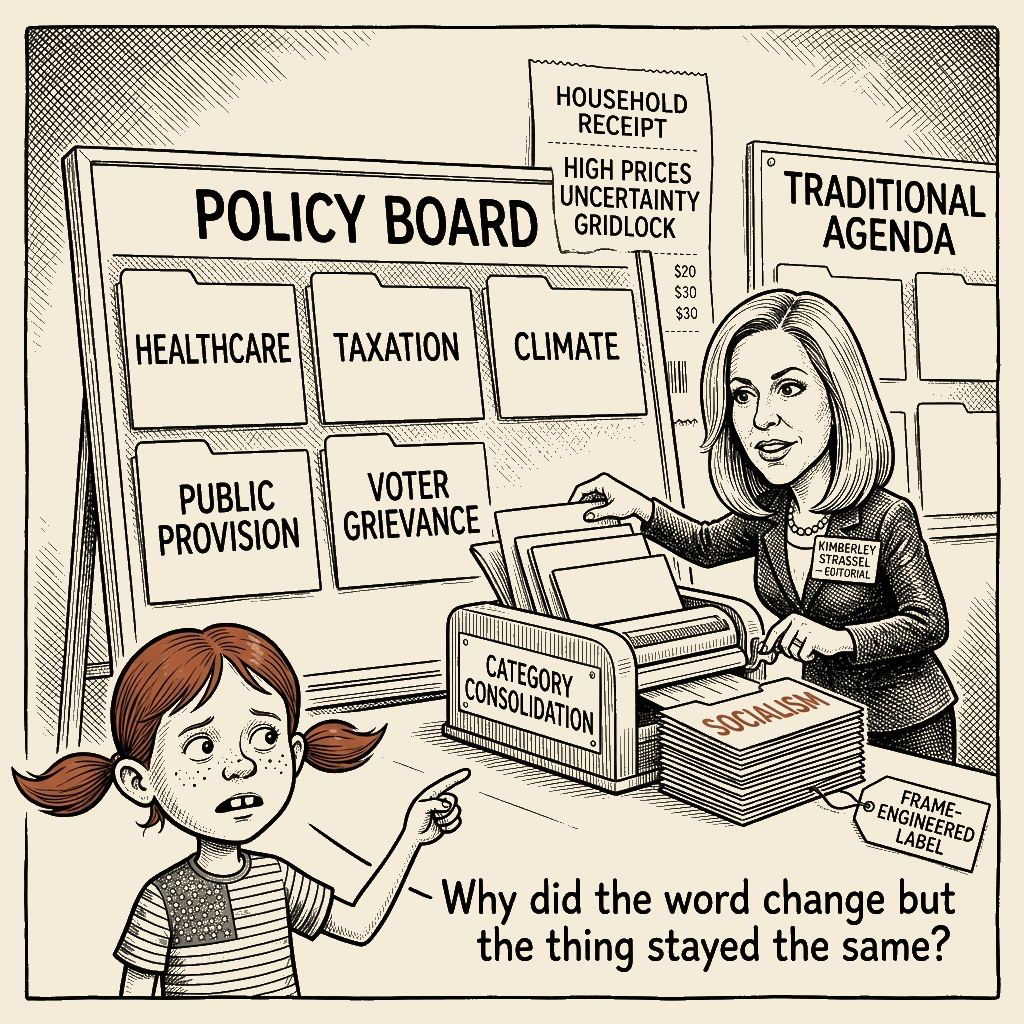 Political meme cartoon by Mimi Wright-Fubar: The Label Does the Talking