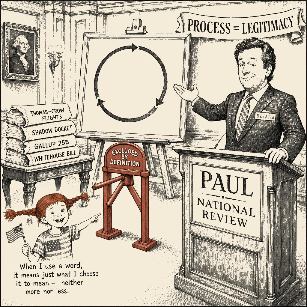 Political meme cartoon by Mimi Wright-Fubar: The Loop That Excludes the Receipts
