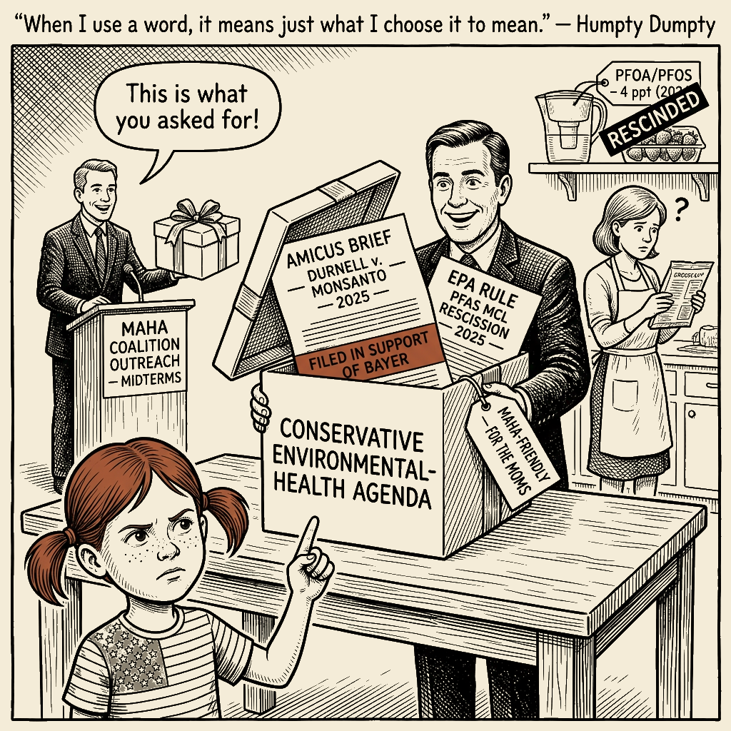 Political meme cartoon by Mimi Wright-Fubar: The MAHA Gift Basket