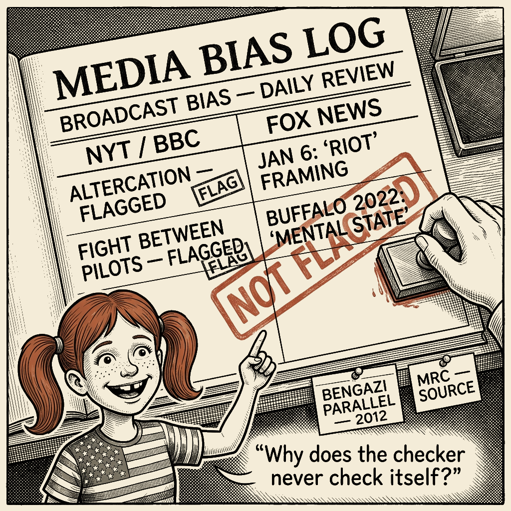 Political meme cartoon by Mimi Wright-Fubar: The One-Sided Bias Log