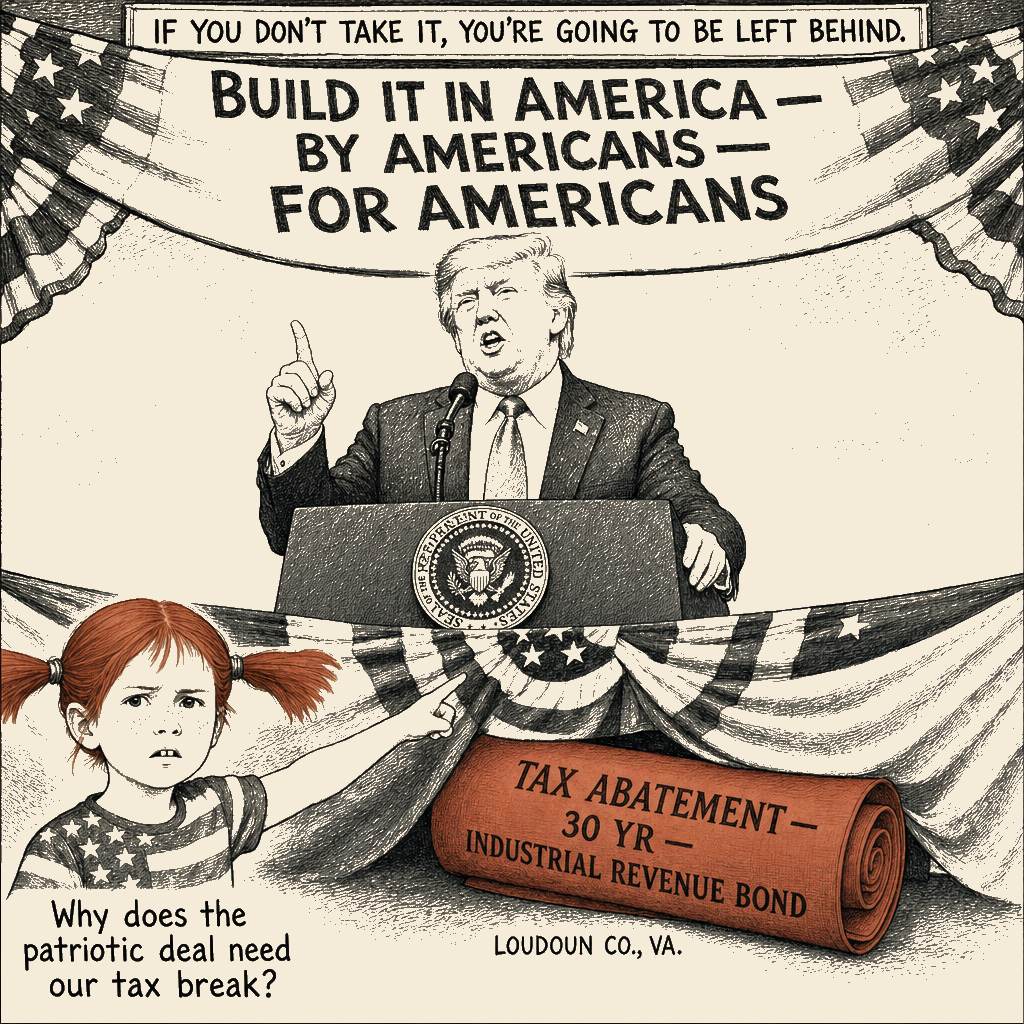 Political meme cartoon by Mimi Wright-Fubar: The Patriotic Tax Break