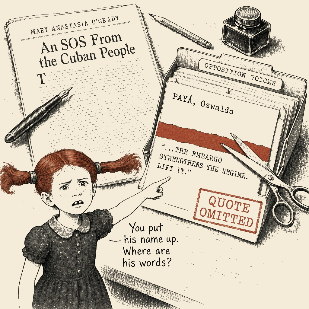 Political meme cartoon by Mimi Wright-Fubar: The Payá Extraction