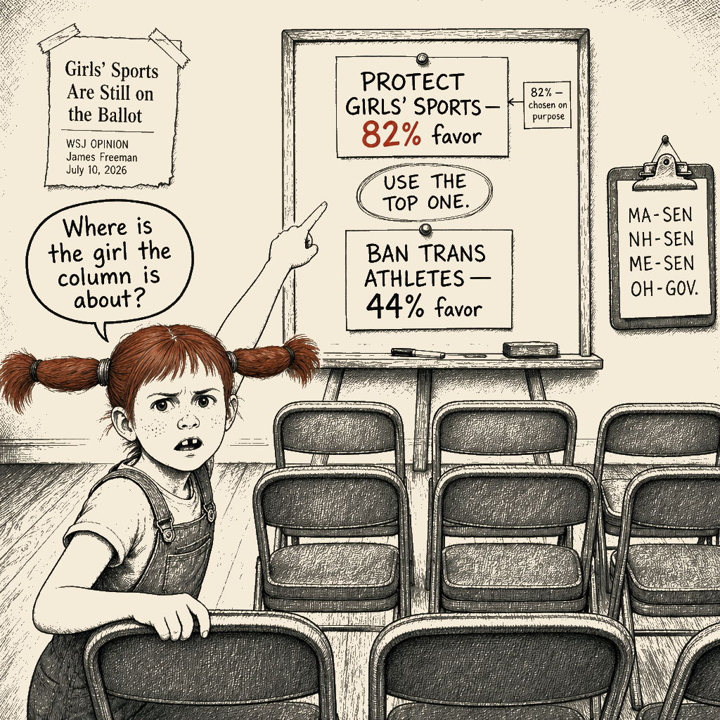 Political meme cartoon by Mimi Wright-Fubar: The Polling Card Behind the Column