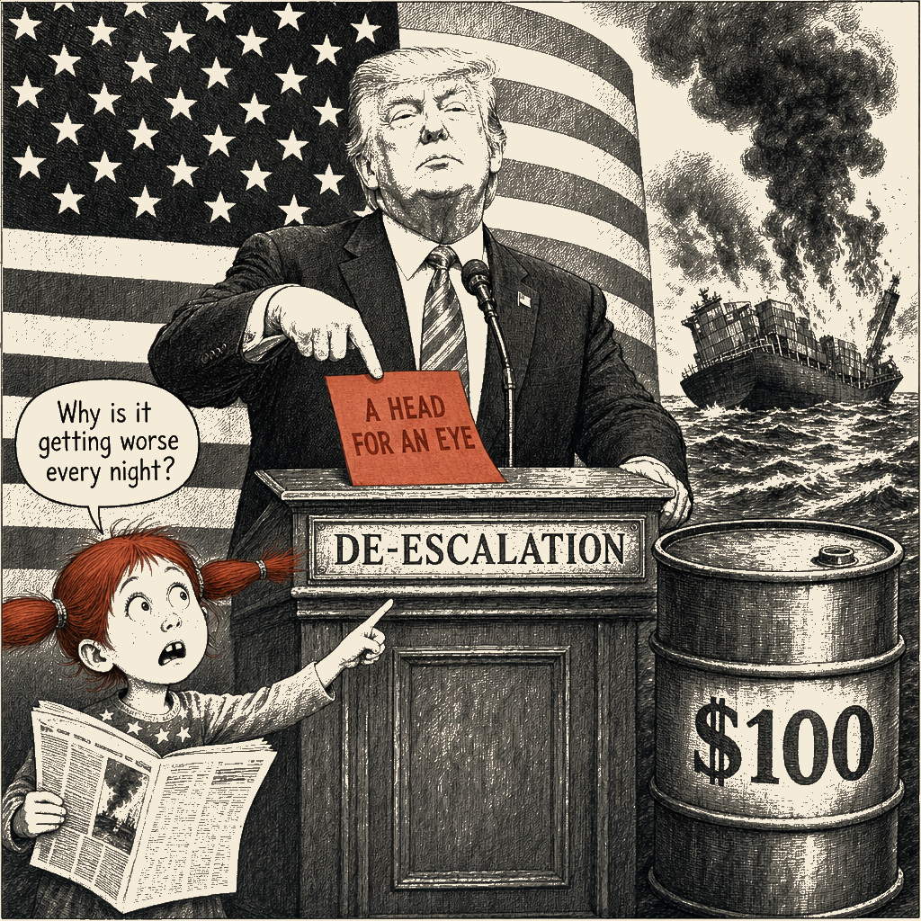 Political meme cartoon by Mimi Wright-Fubar: The Price Gets Higher Every Night They Talk About Peace